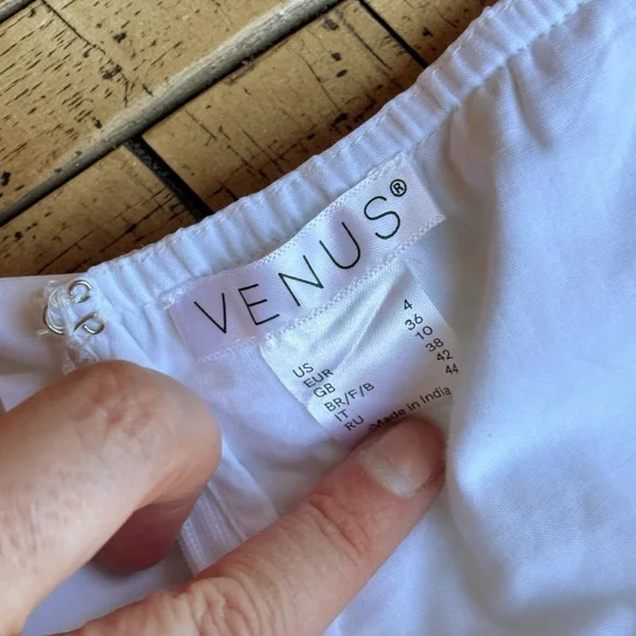 Venus White Halter Sun Dress Size 4 Cotton Tie Waist Summer Fit & Flare - Picture 10 of 11